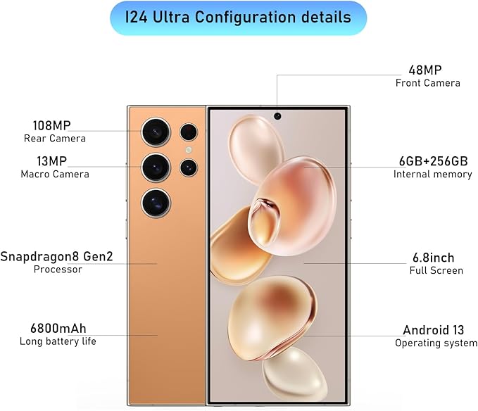 I24 Ultra 5G Unlocked Smartphone,6GB+256GB Built in Pen with128GB Memory Card cell phone Android 13, 6.8